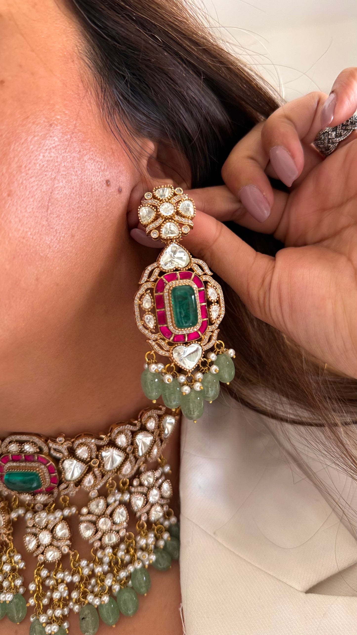 Tahira Emerald and ruby moissanite choker