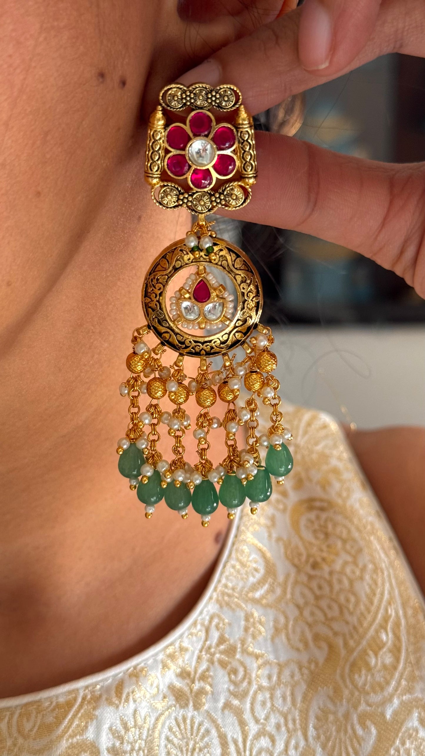 Heritage gold polki rani floral necklace