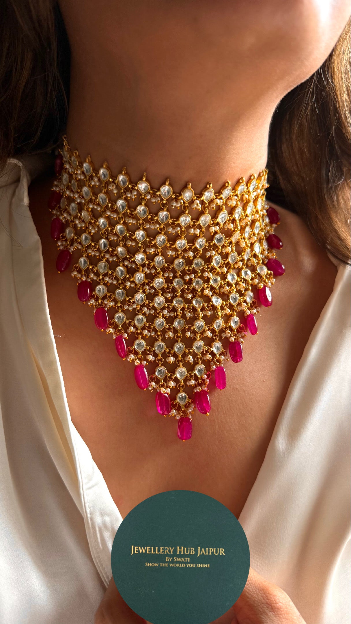 10 layered paachi kundan ruby strawberry Necklace