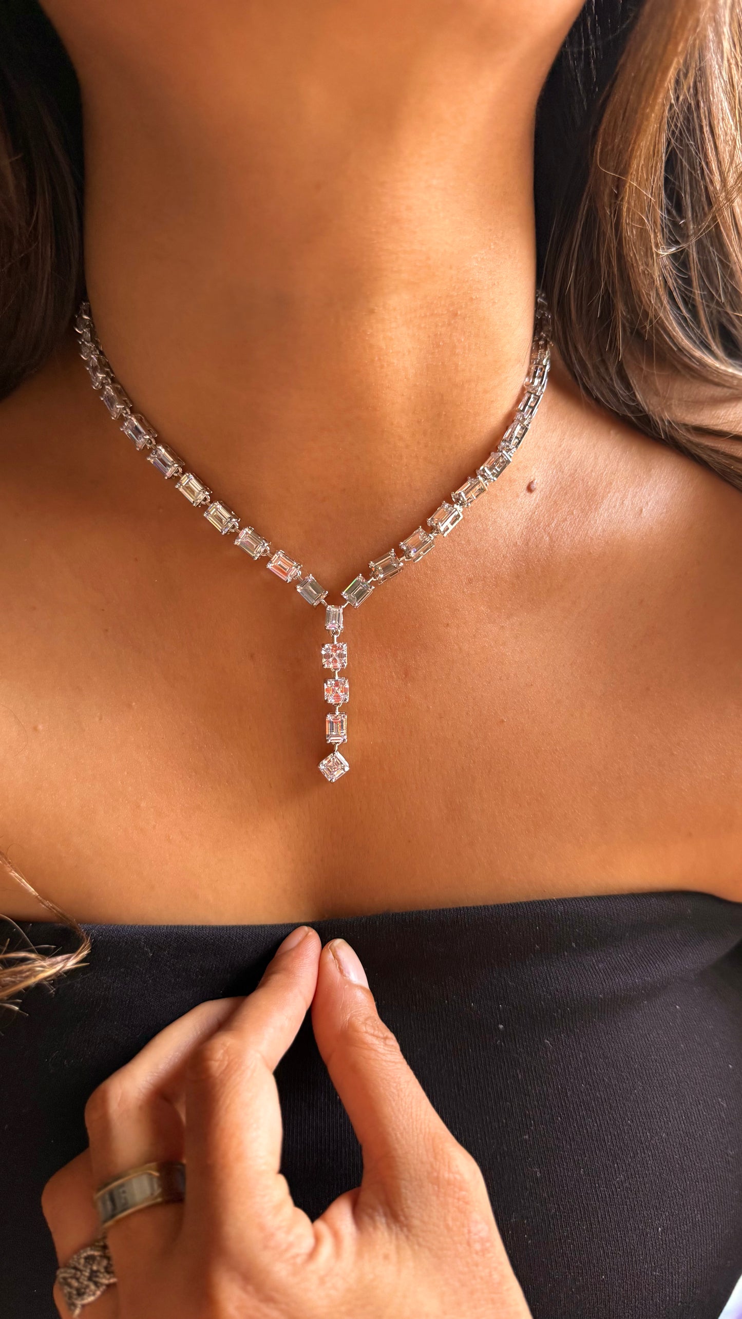 Single line emerald cut diamond minimalist Necklace