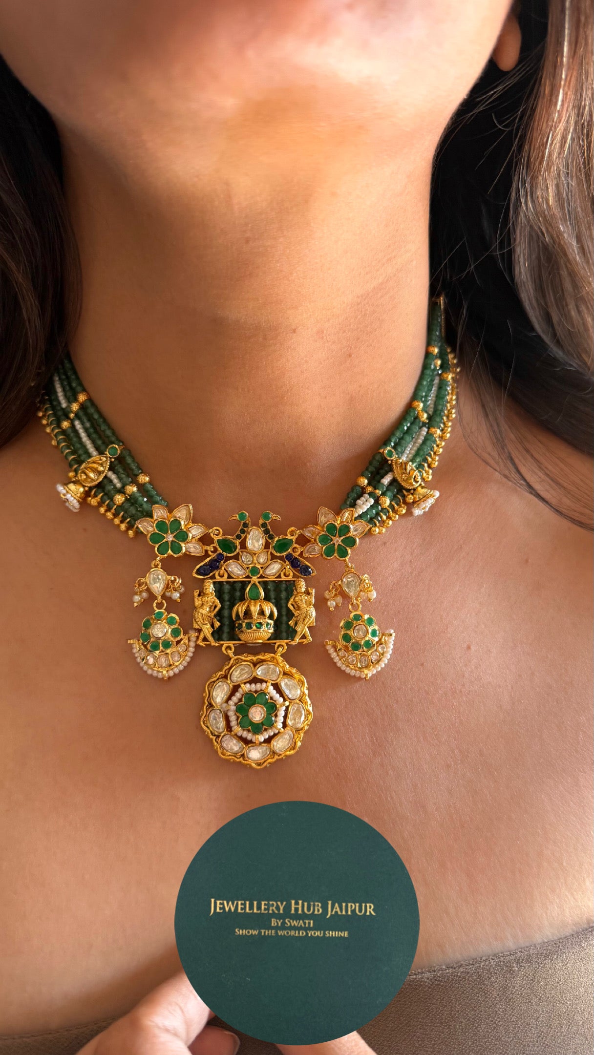 Peacock inspired emerald rajwada collar Necklace
