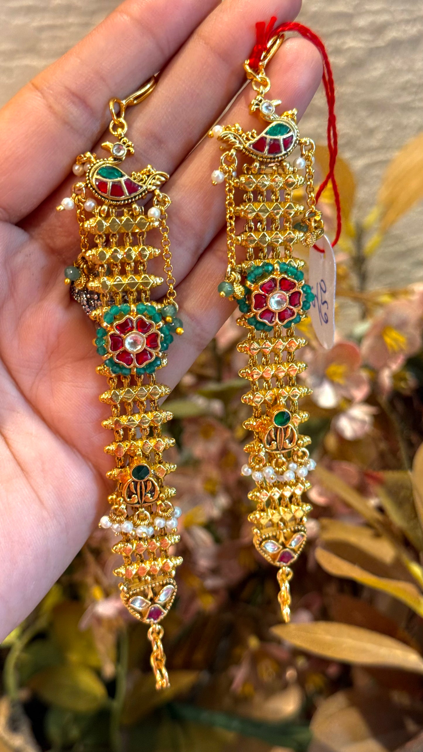 Heritage handmade emerald & ruby Earchain