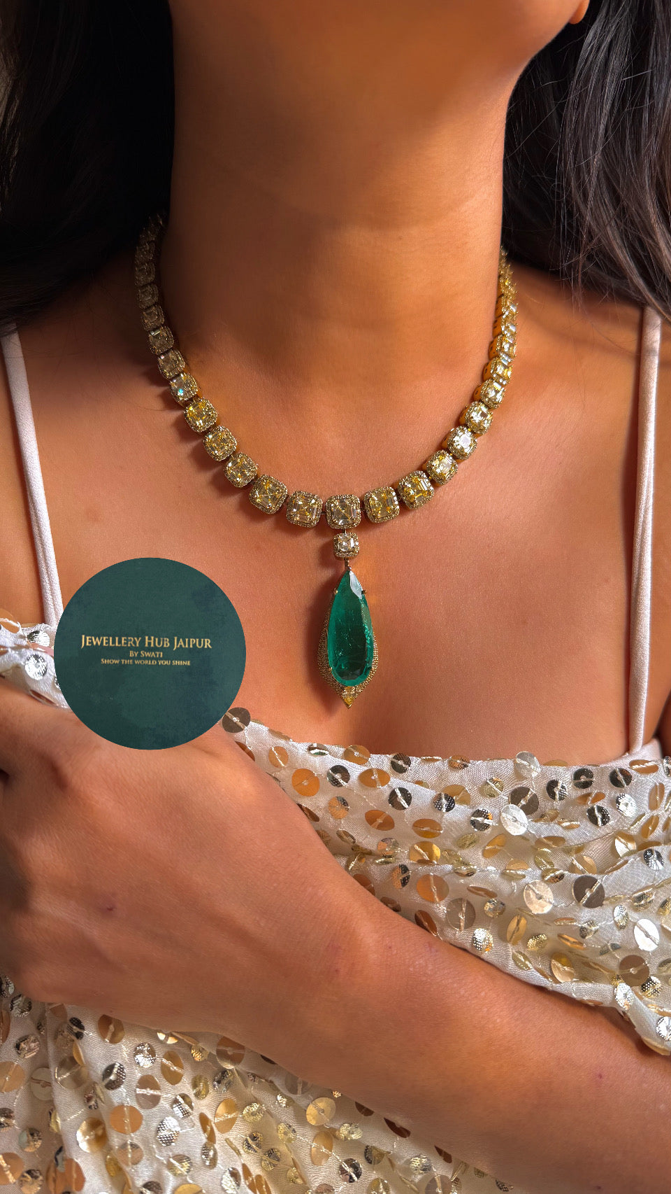 Topaz diamond with emerald drop combo