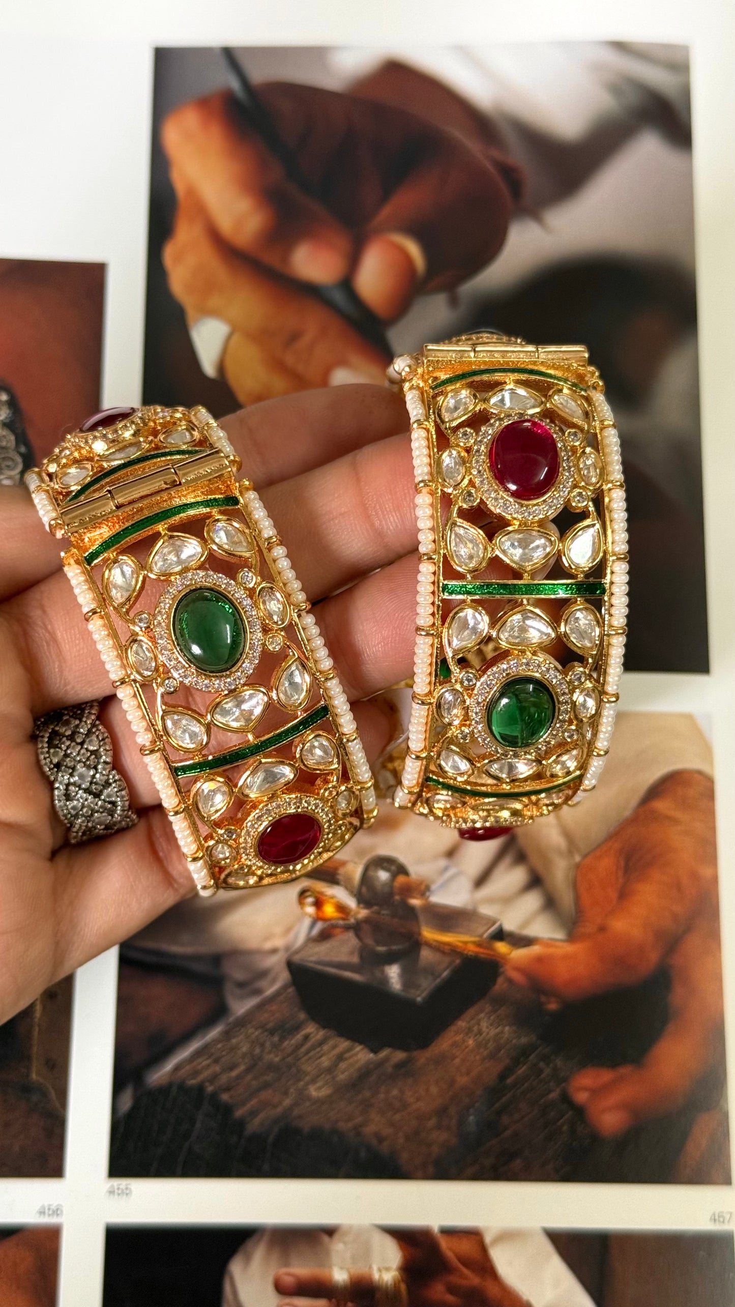 Emerald & ruby doublet openable bangle