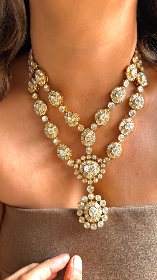 Peeli Polki madhubani dual line Necklace