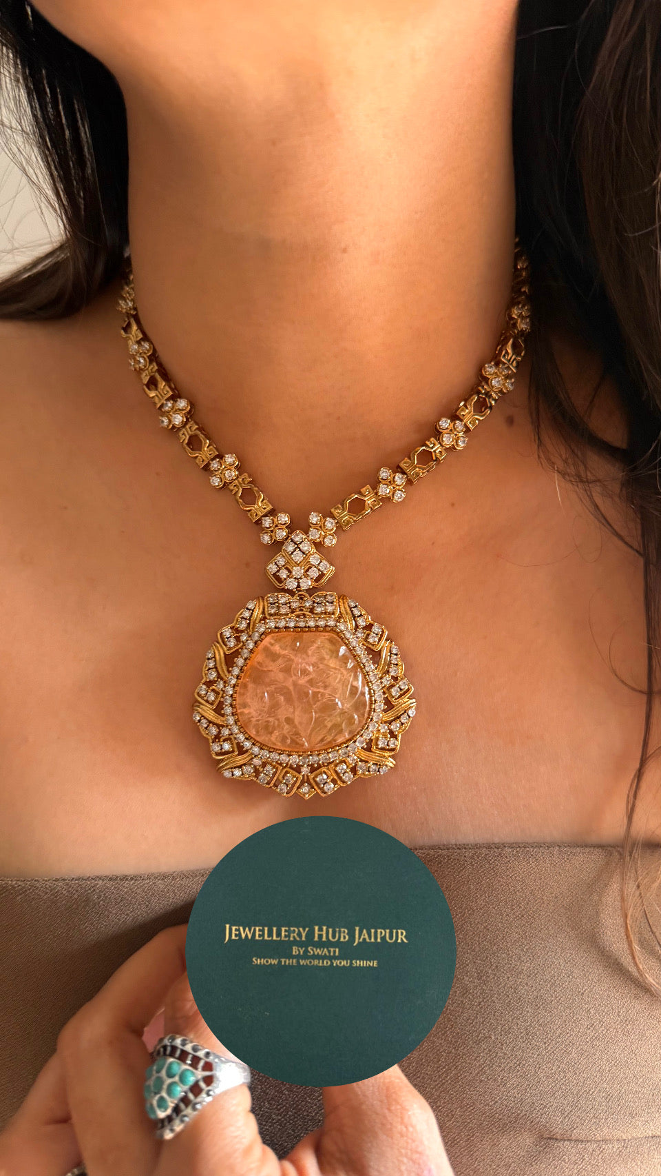 Necklace peach carving stone