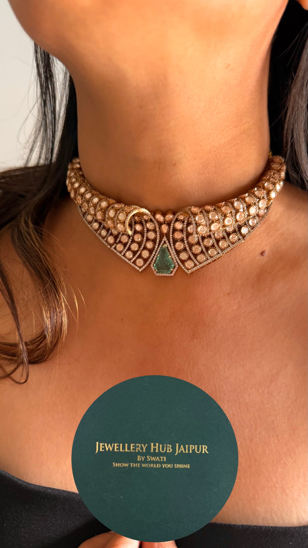 Designer Peeli polki victorian mint choker necklace