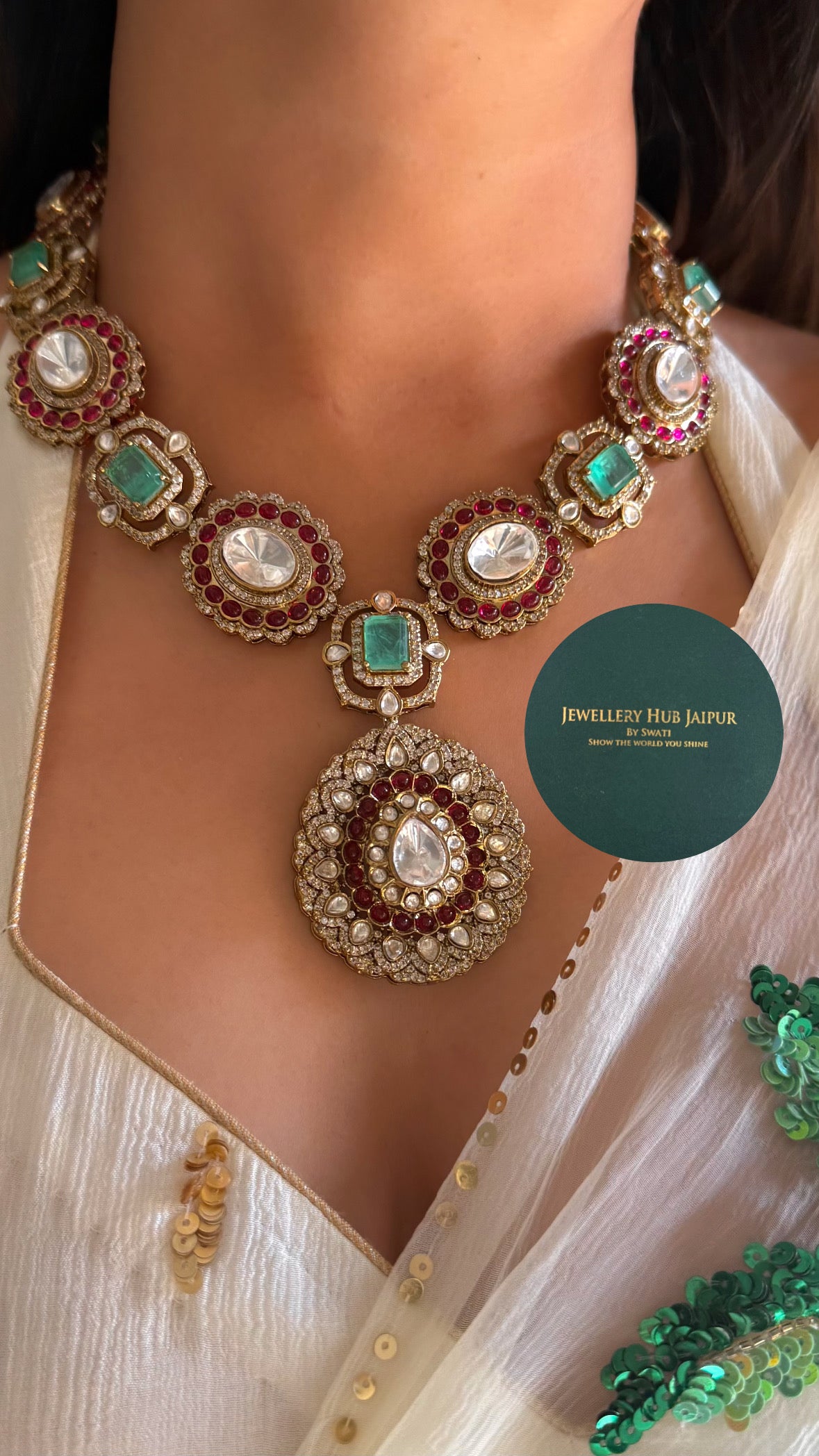 Mint & Rani pink collar necklace
