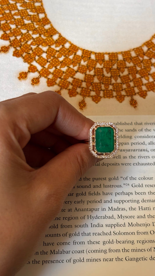 Emerald square shape adjustable ring