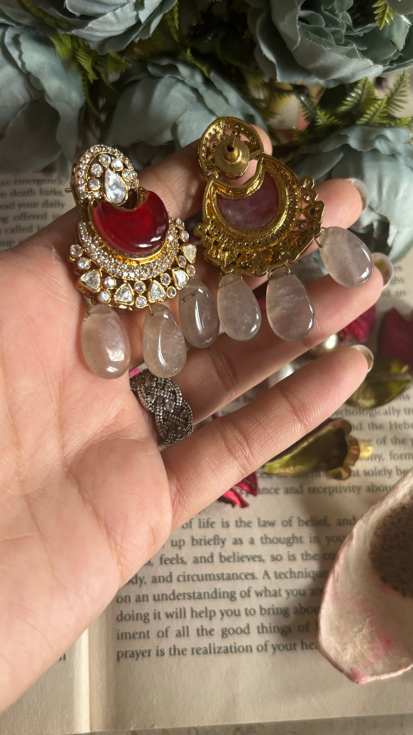 Ruby grey drops Moissanite earrings