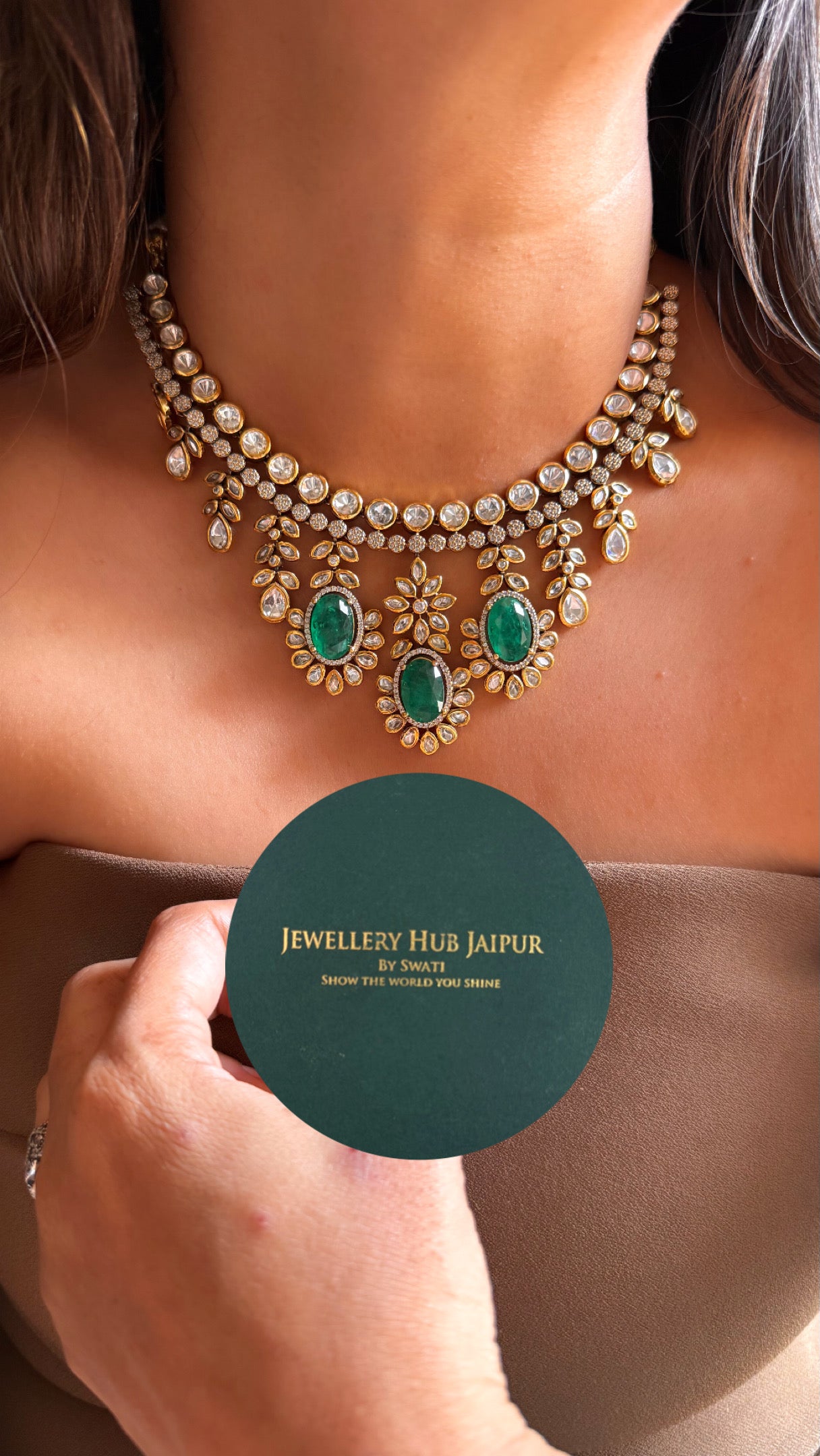 Emerald doublet with real moissanite Necklace