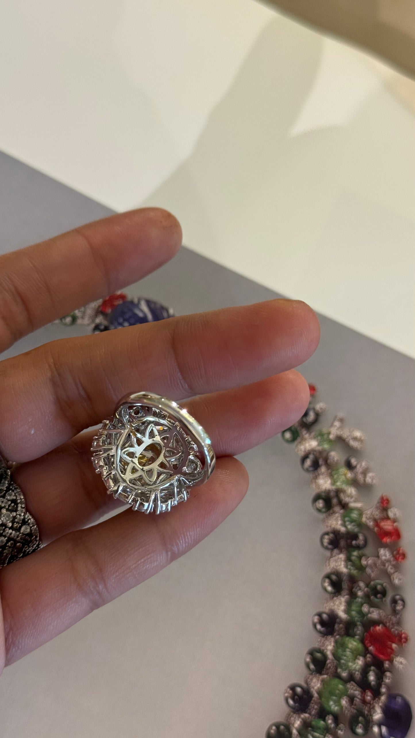 Citrine Rhodium CZ Diamond Cocktail Ring