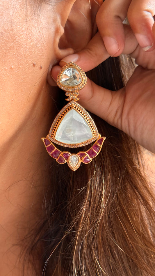 Mother of pearl and Ruby uncut polki danglers