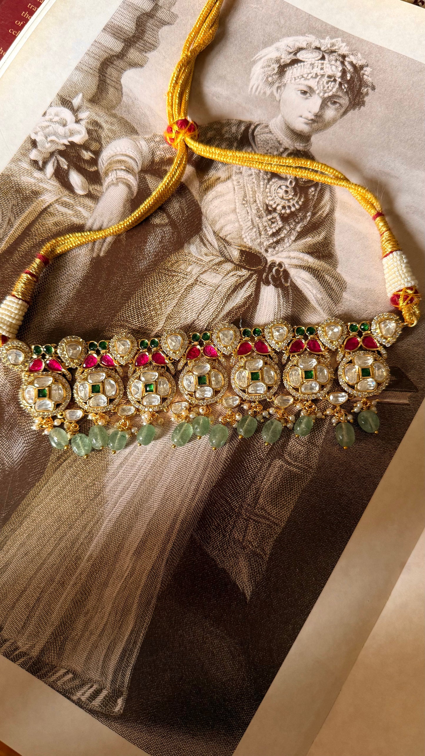 Real moissanite Emerald floral & rani pink leaves set