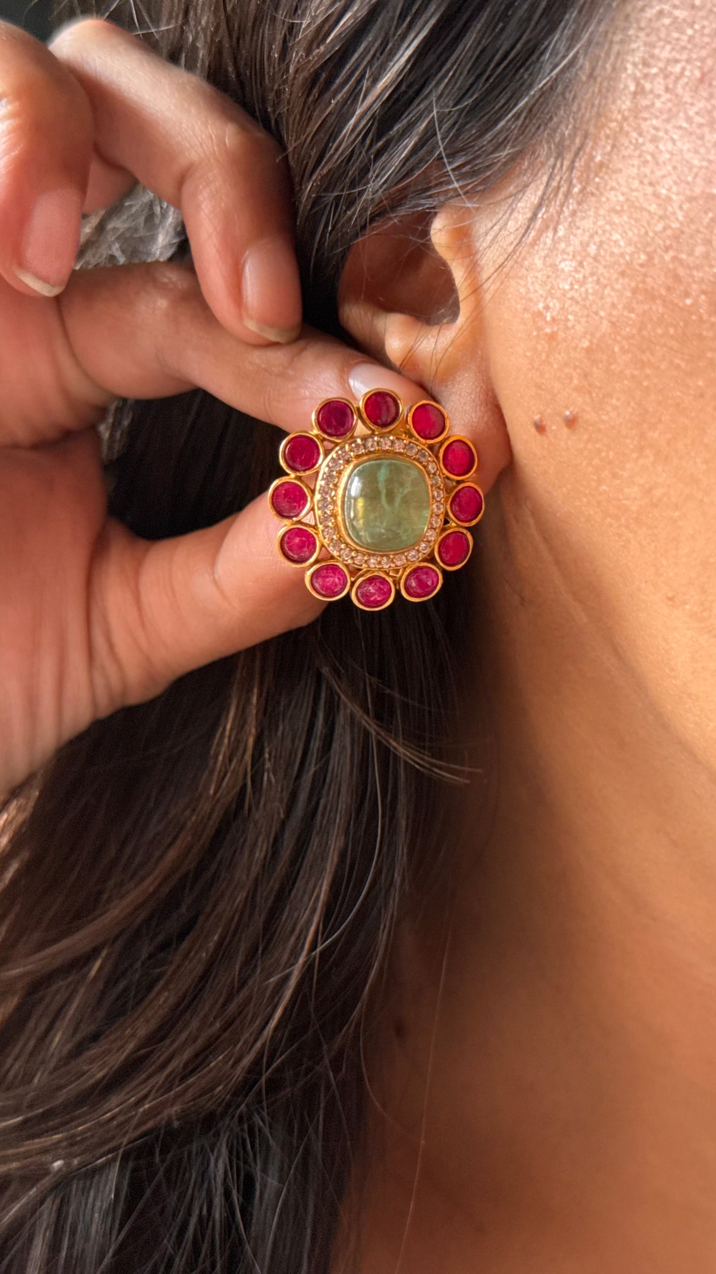 Amrapali inspired Mint & ruby studs