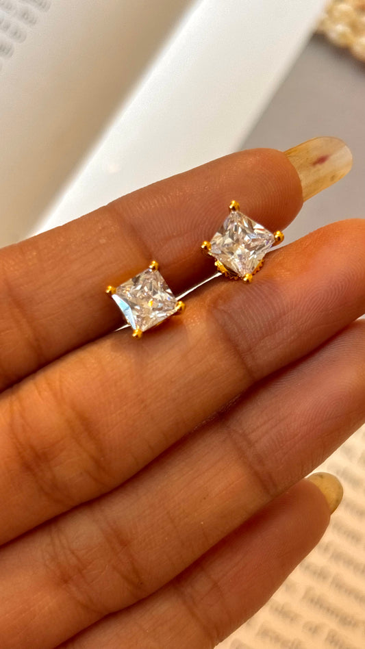 Emerald cut 1 carat gold studs