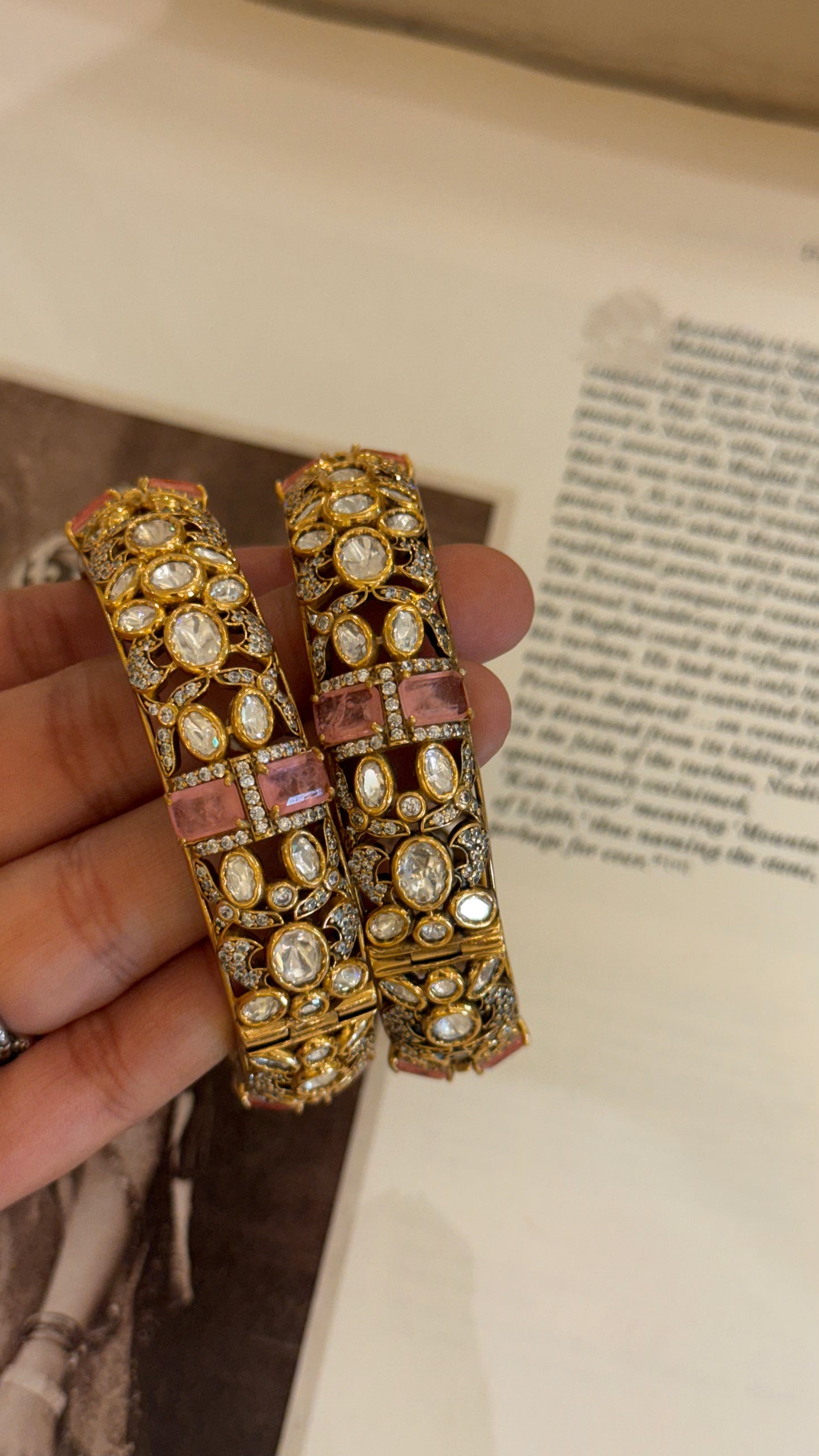 Rose quarts victorian polki bangles