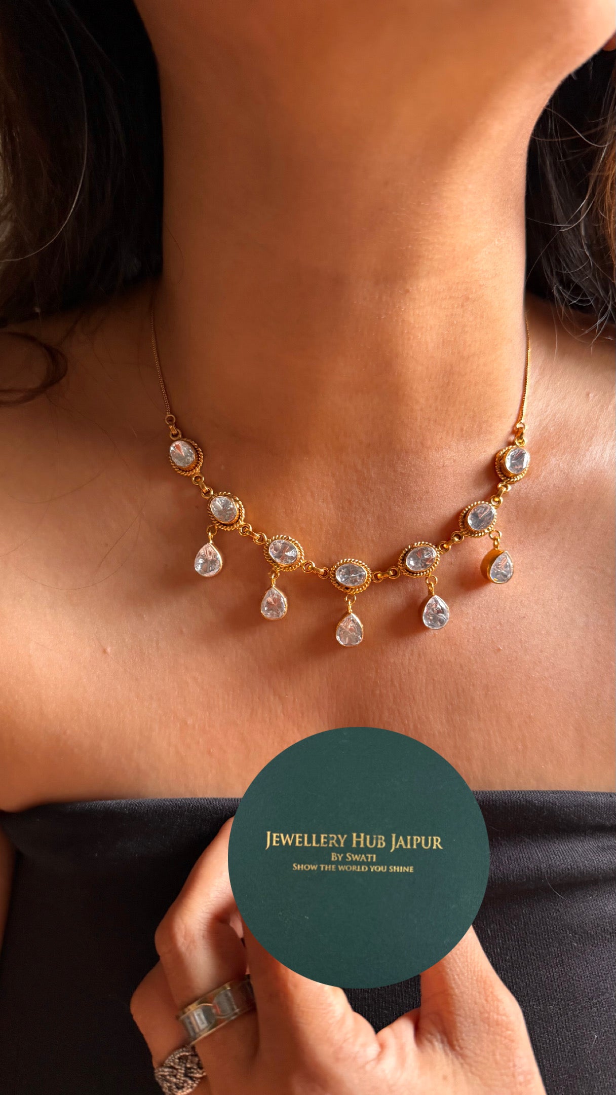 Moissanite polki with gold polish minimalist Necklace