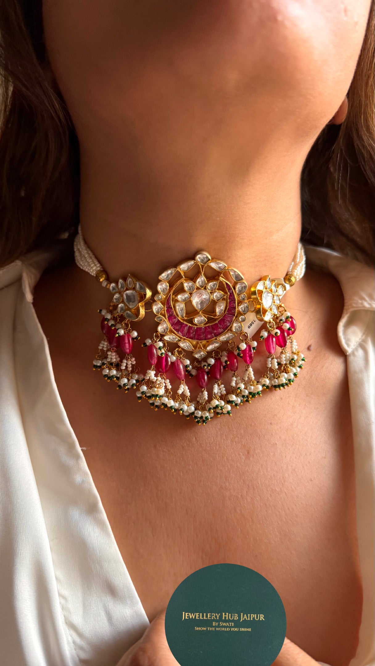 Rani pink paachi kundan choker Necklace