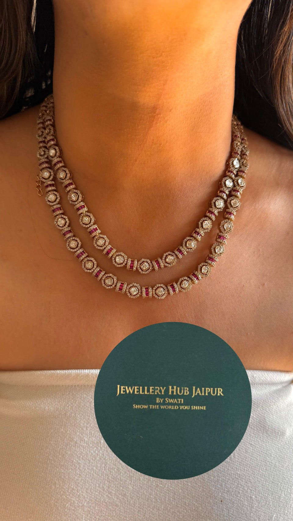 Rani pink takkar dual line necklace