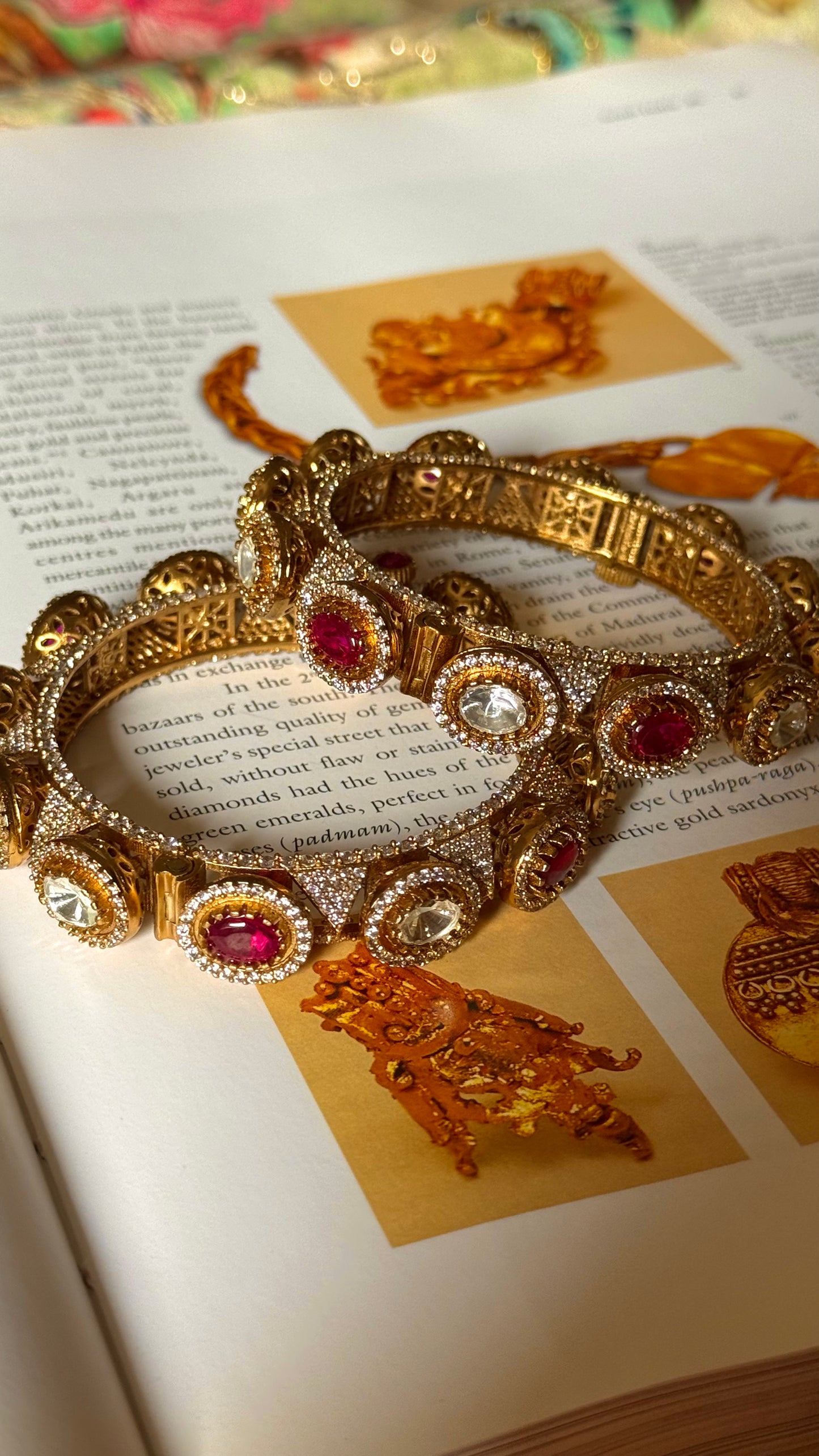 Rani pink ruby with Moissanite polki openable bangles