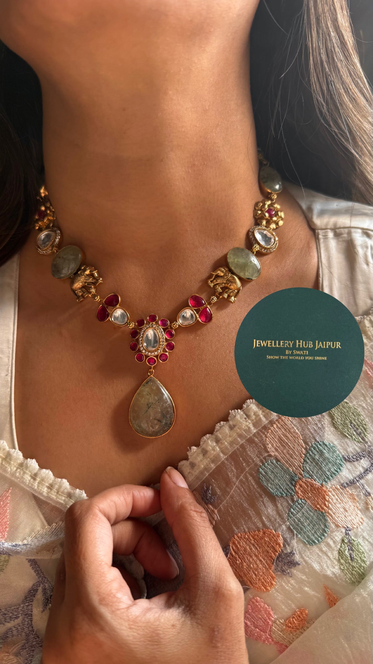 Sage Green rani pink Amrapali Necklace