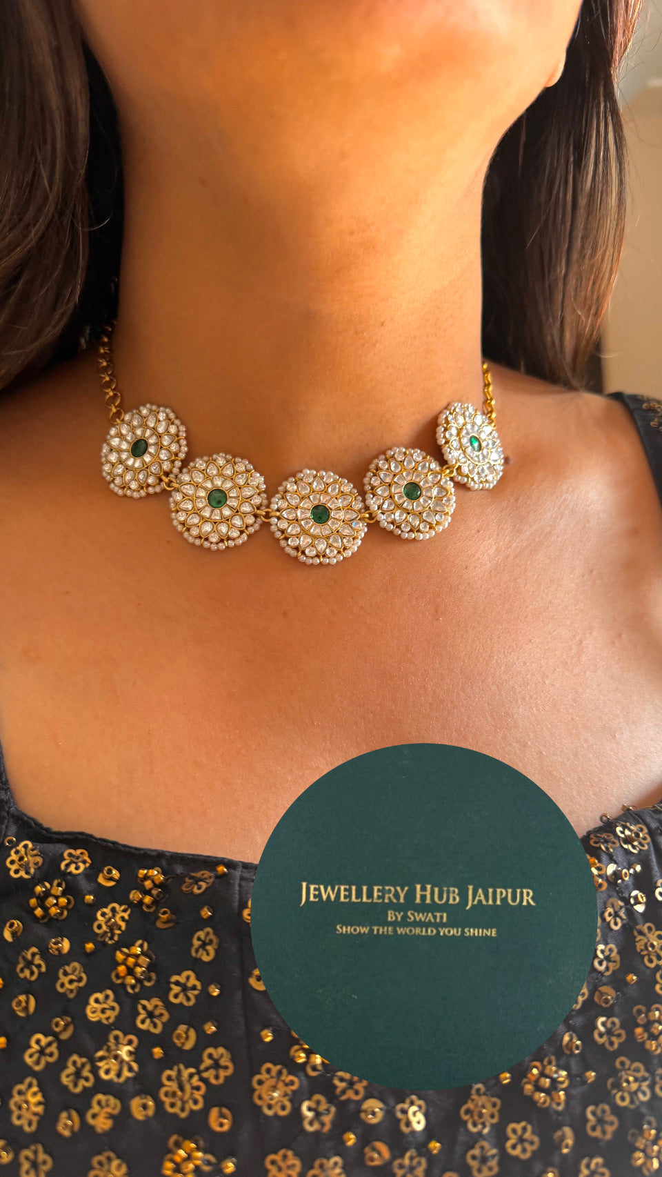 Paachi kundan intricate work choker emerald