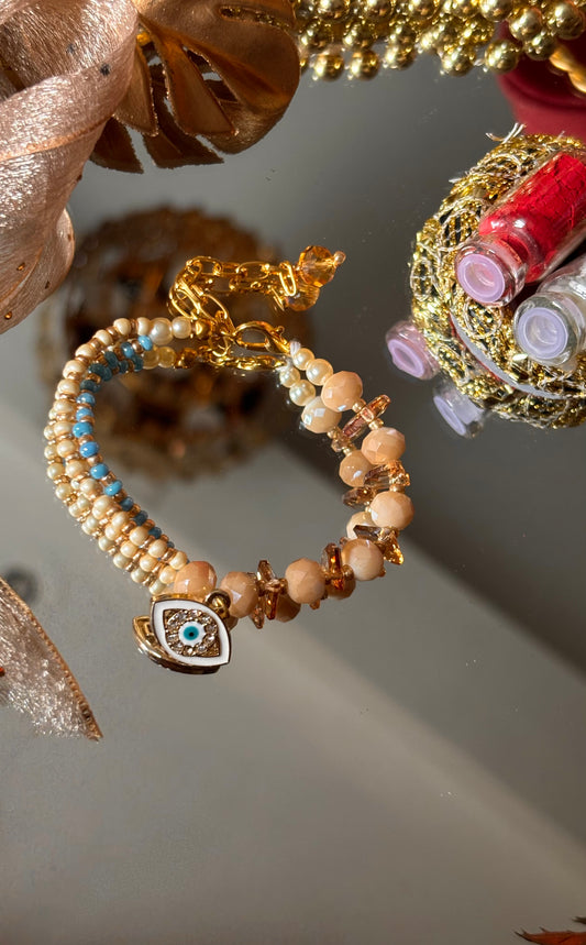 Evil eye peach & firoza designer Rakhi bracelet ( shipping will be extra )