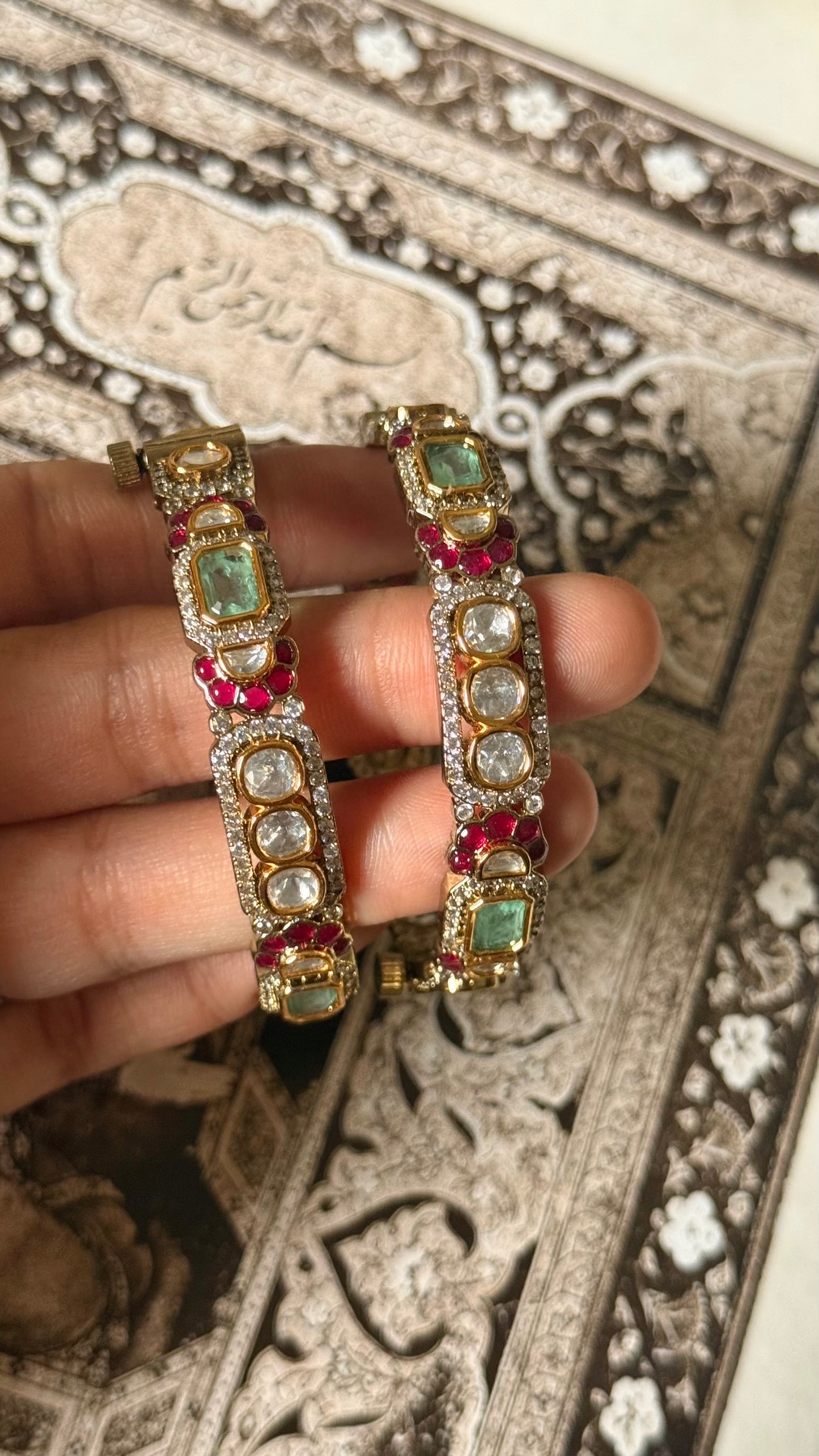 Mint & rani pink katdana Victorian openable bangle