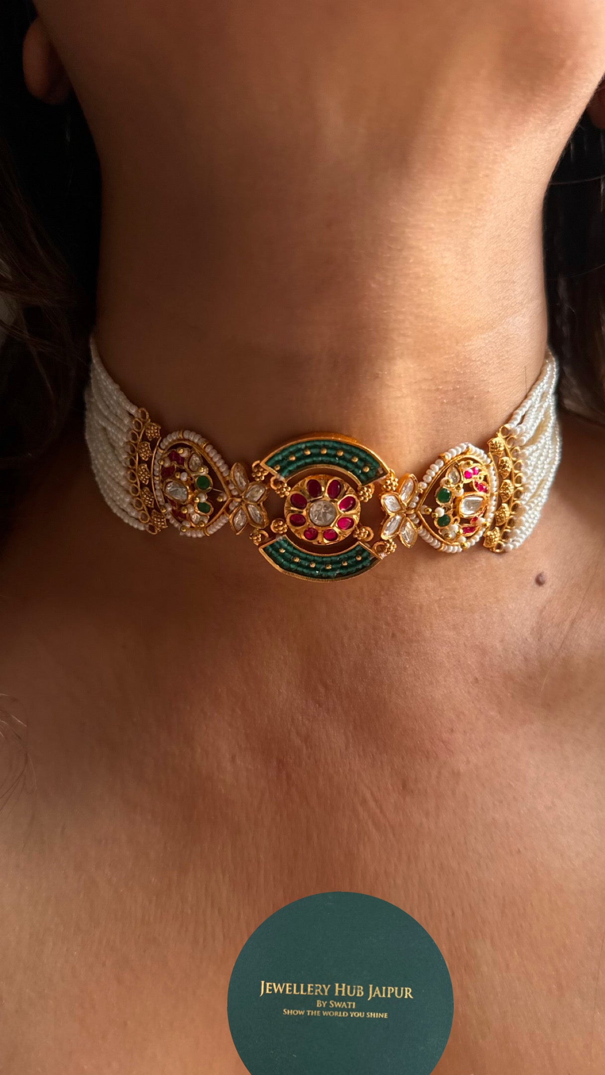 Heritage emerald & rani pink jadau choker