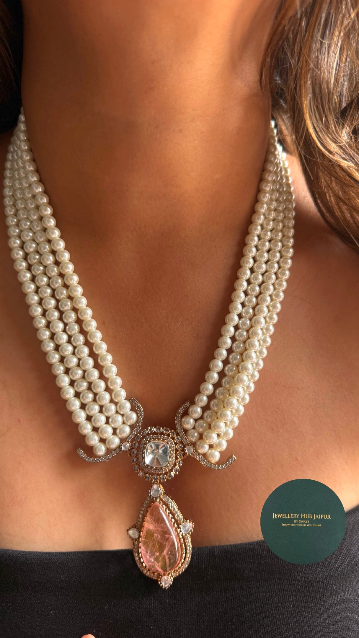 Rose quartz doublets with pearl detailing Necklace