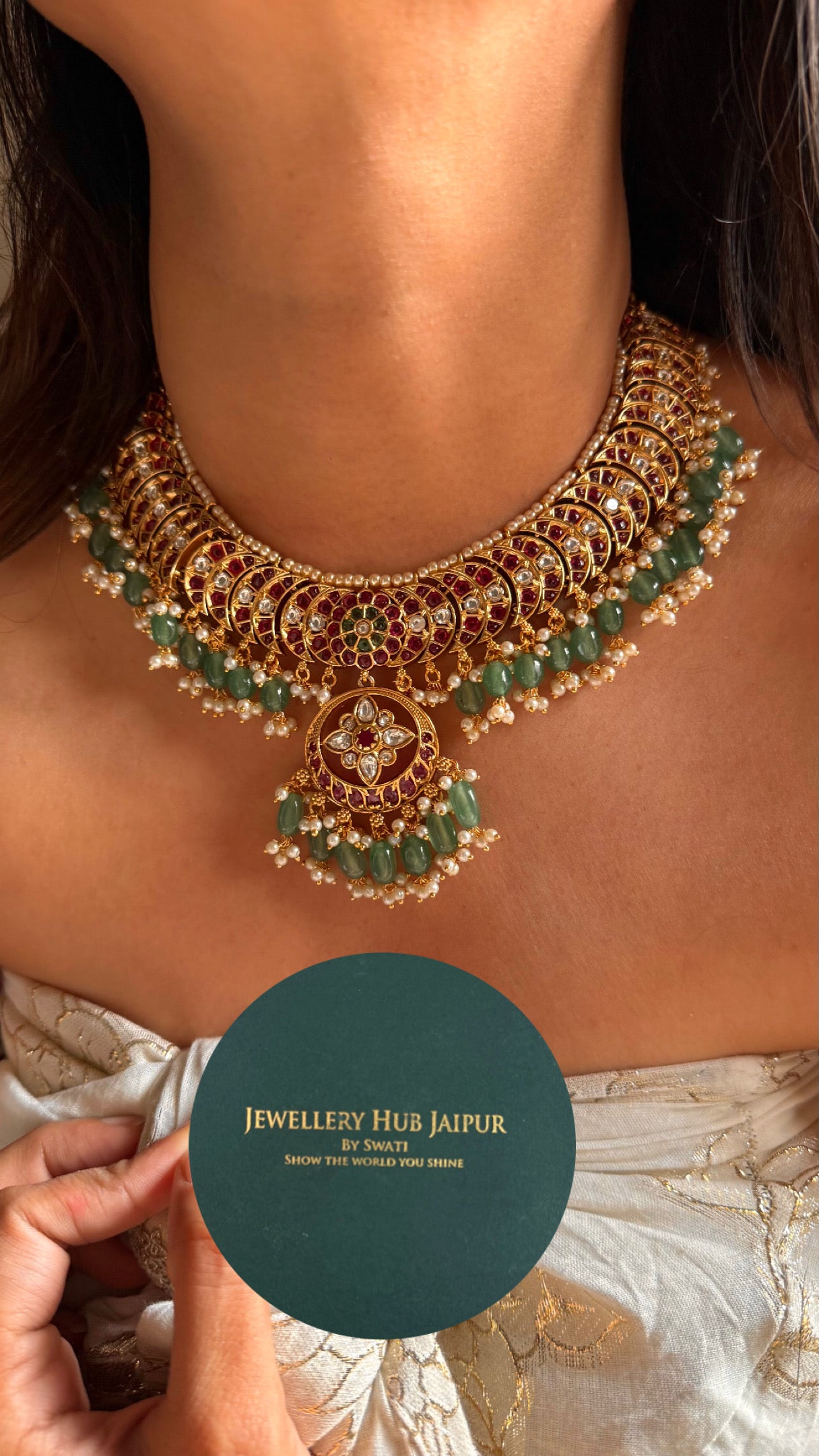 Rani Pink Takkar work Collar Necklace