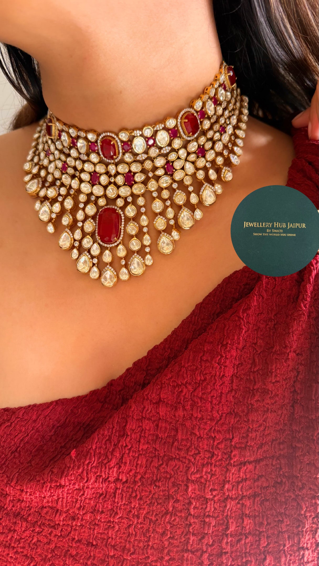 peeli polki ruby moissanite set