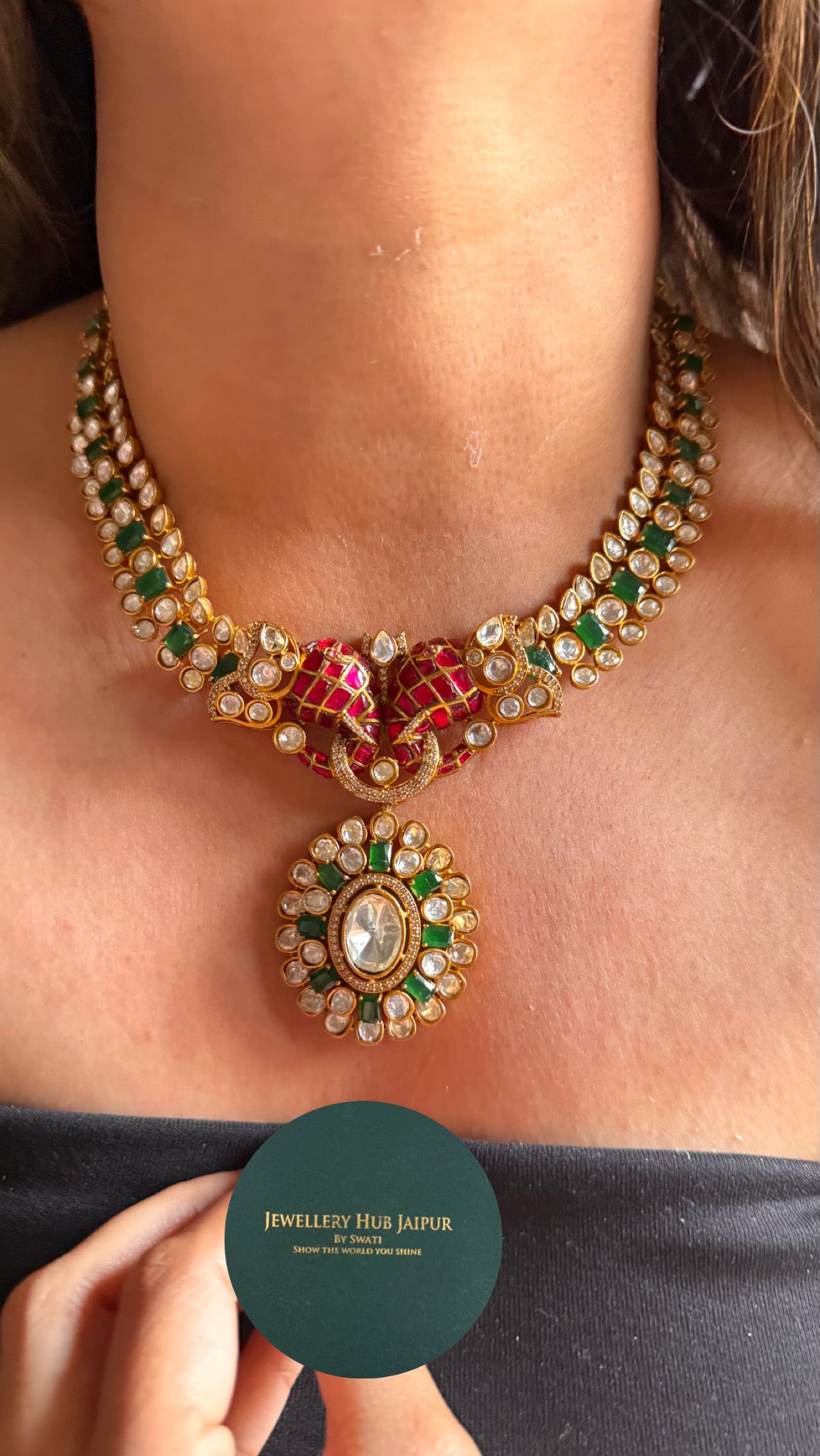 Gajj inspired ruby & emerald doublet with peeli polki collar Necklace