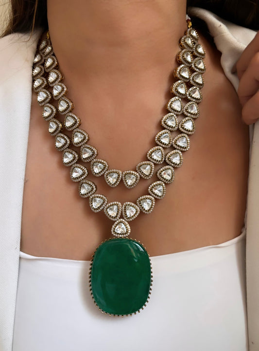 Emerald doublet Moissanite necklace