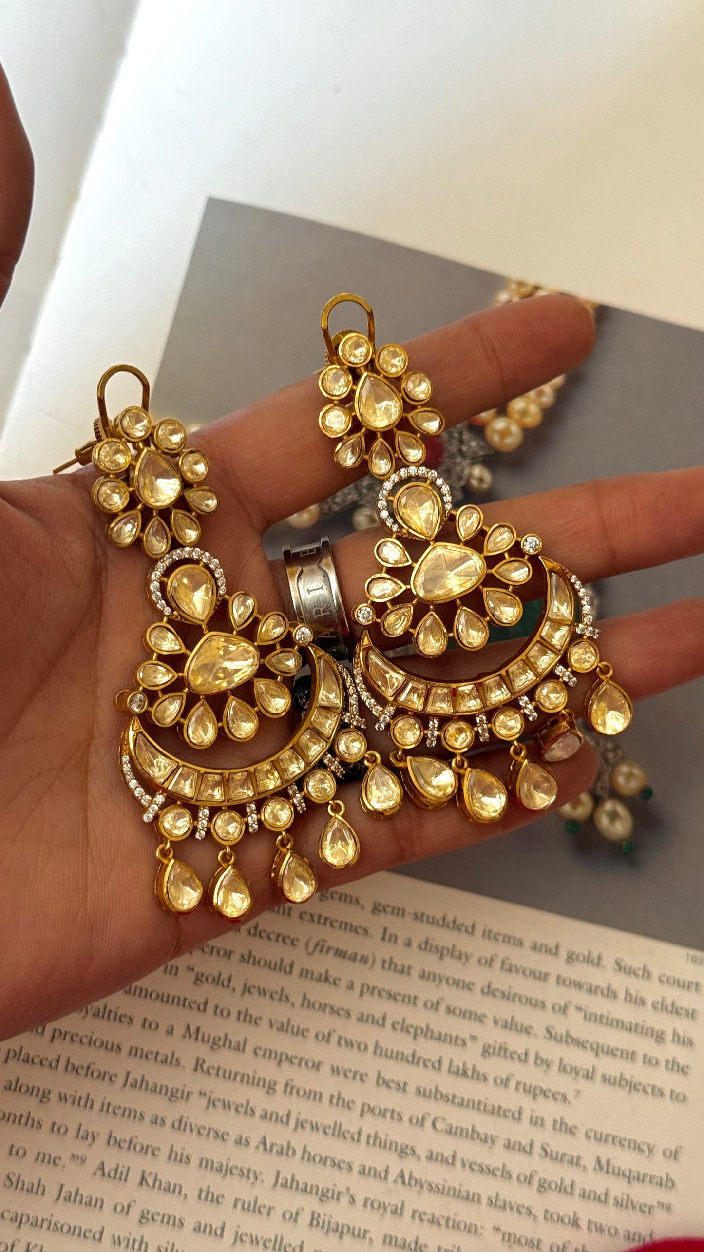 Peeli Polki (Real Diamond Polki Look) designer chandbali, LV shade