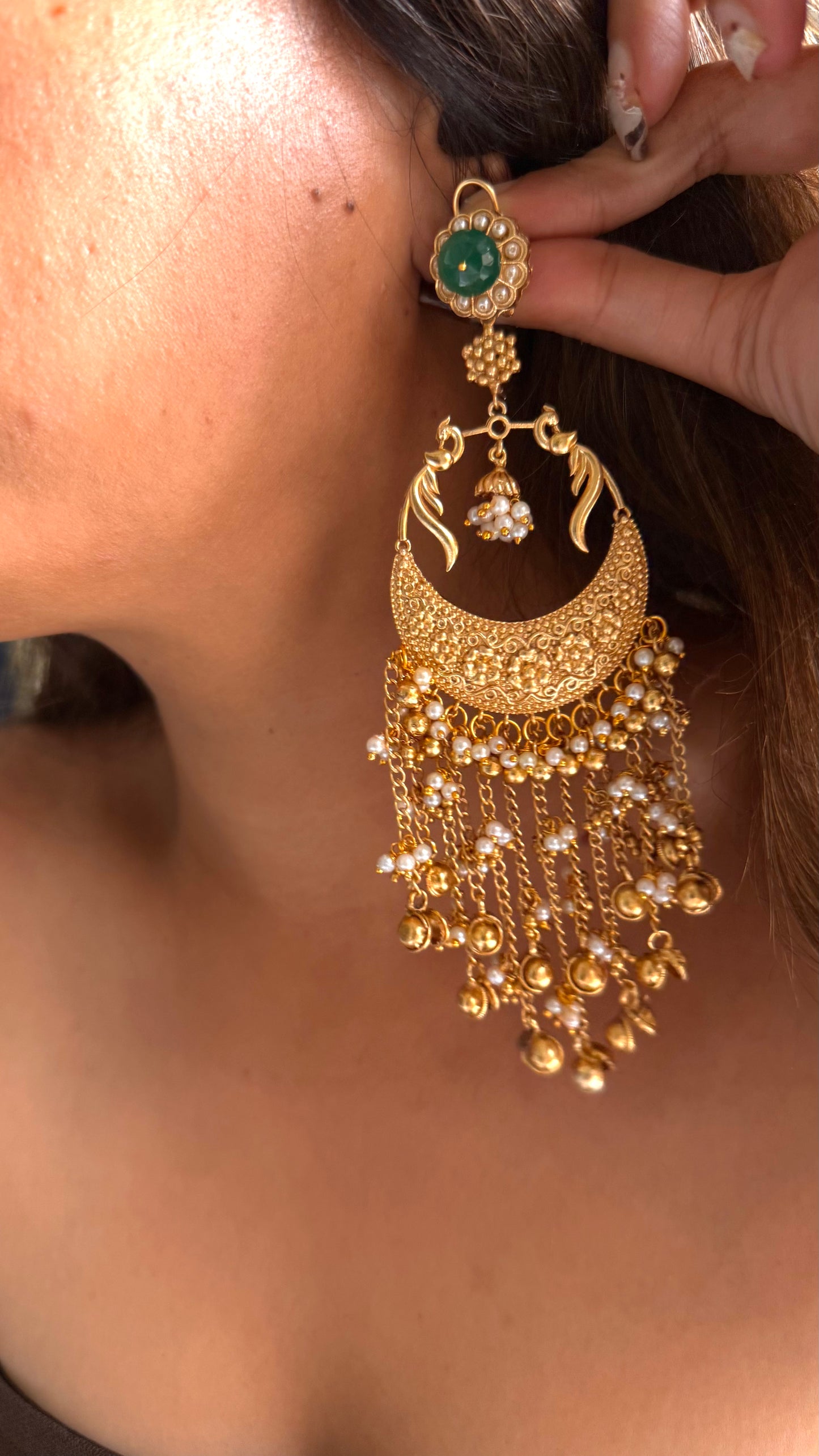 Emerald doublet peacock golden jhumka