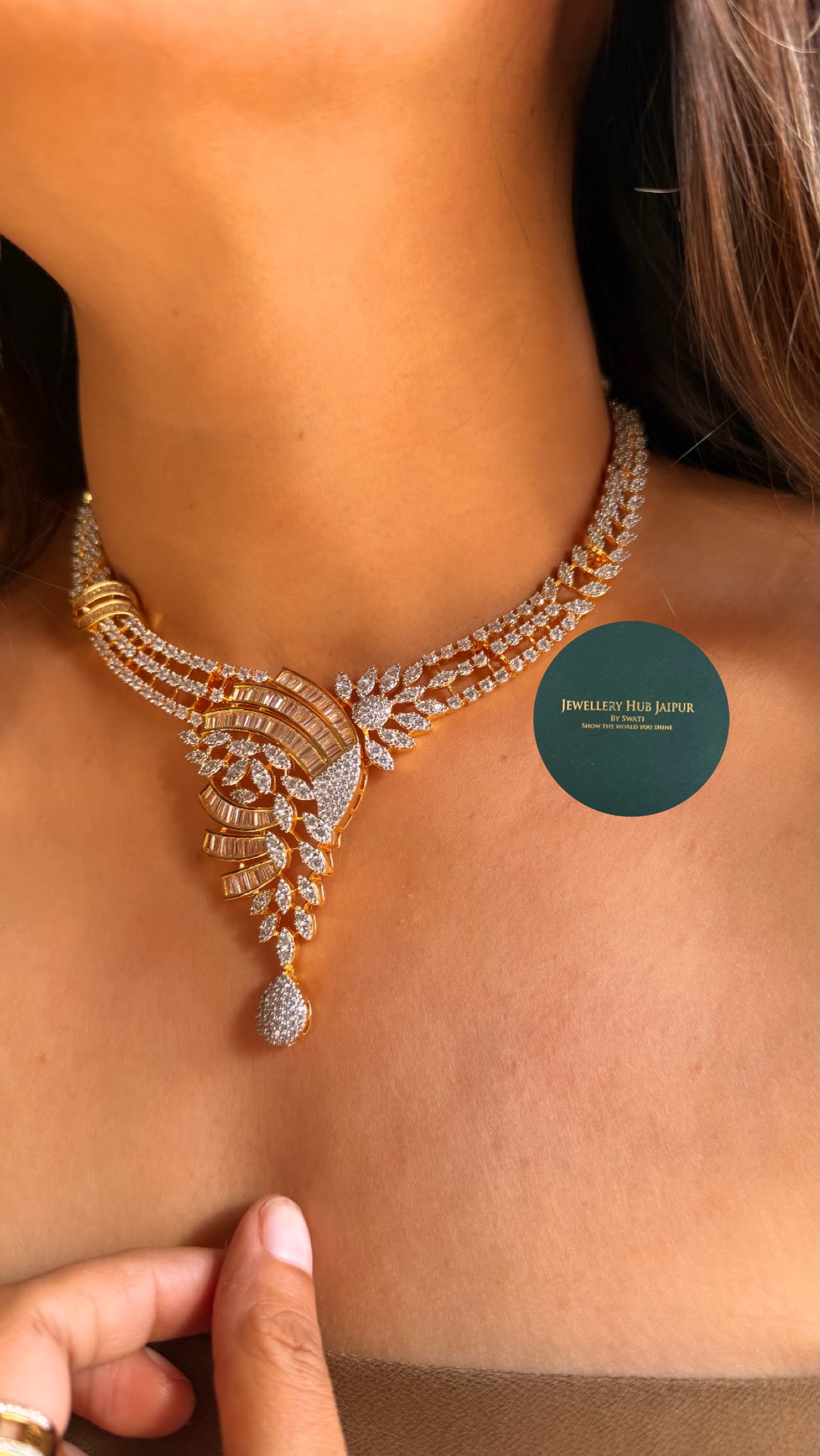 Cz diamond tear drop designer necklace (GJ Polish)
