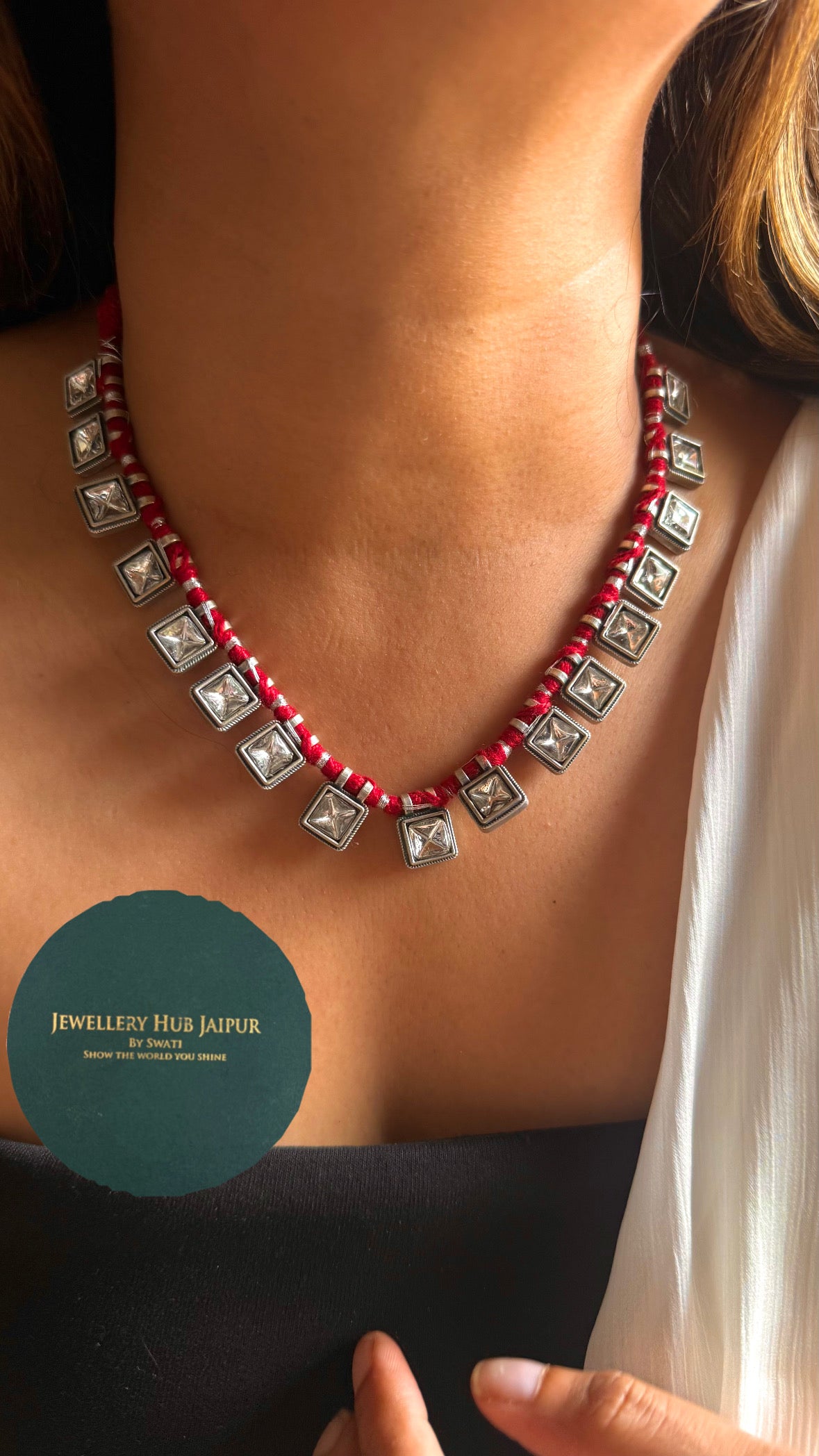 Tribal Ghera Square Pendant Collar Necklace