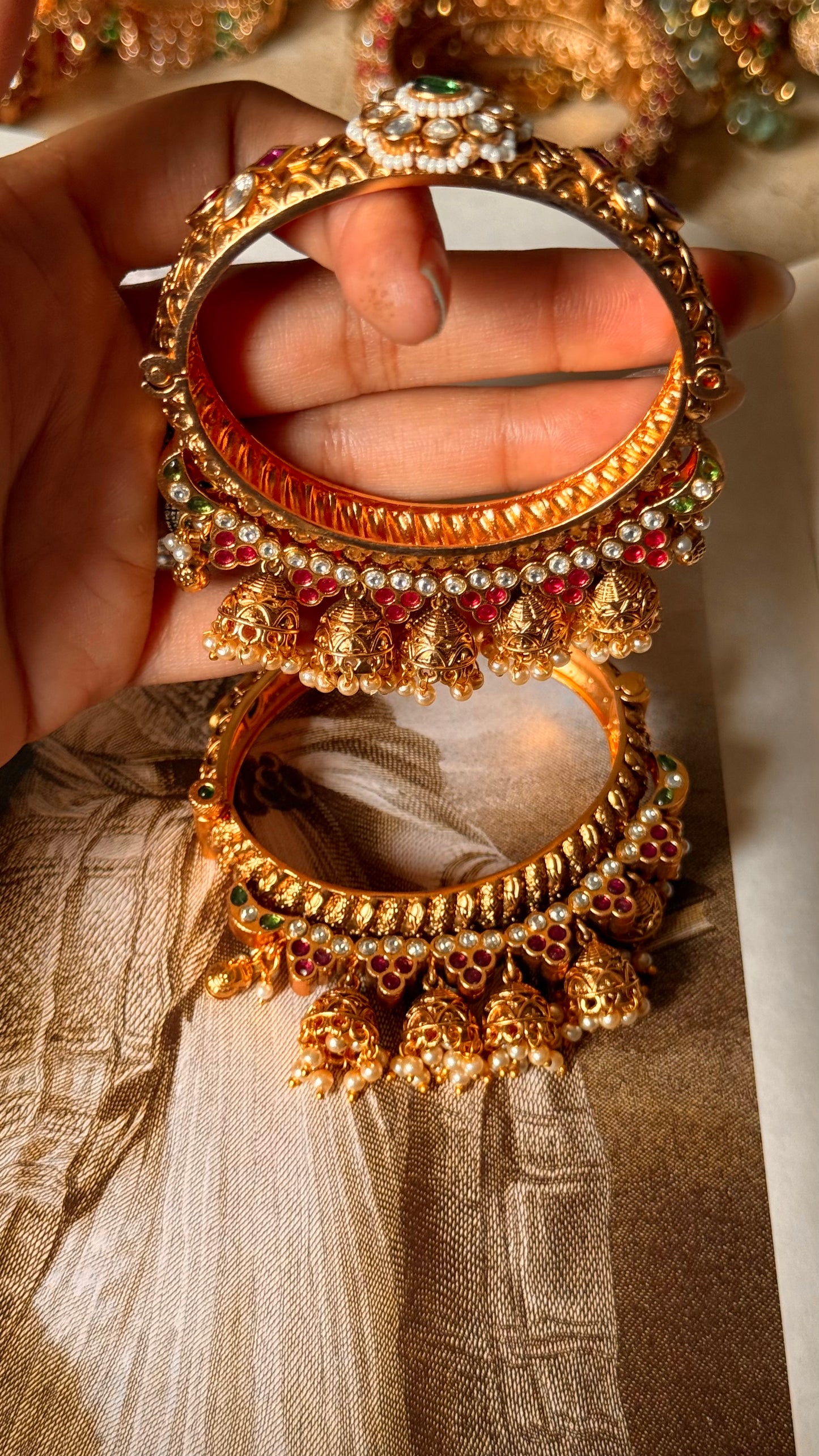 Emerald rajwada with jhumka design openable bangle