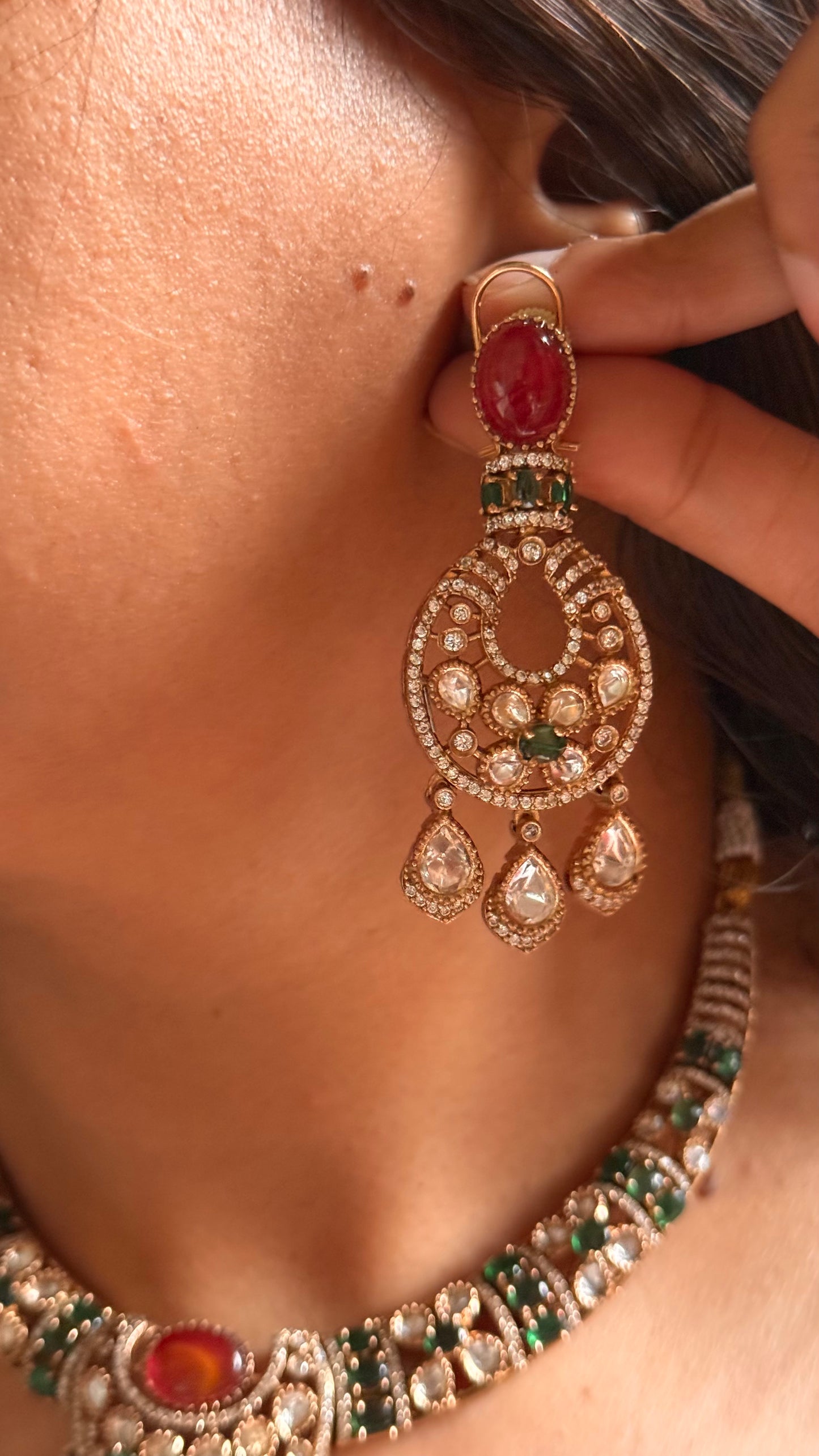 Ruby doublet & emerald moissanite collar set