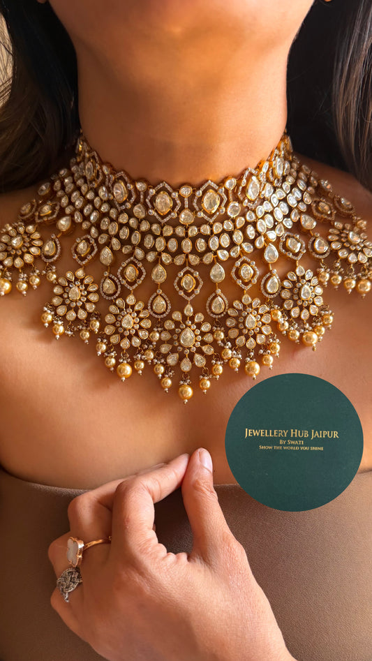 Real moissanite peeli polki set