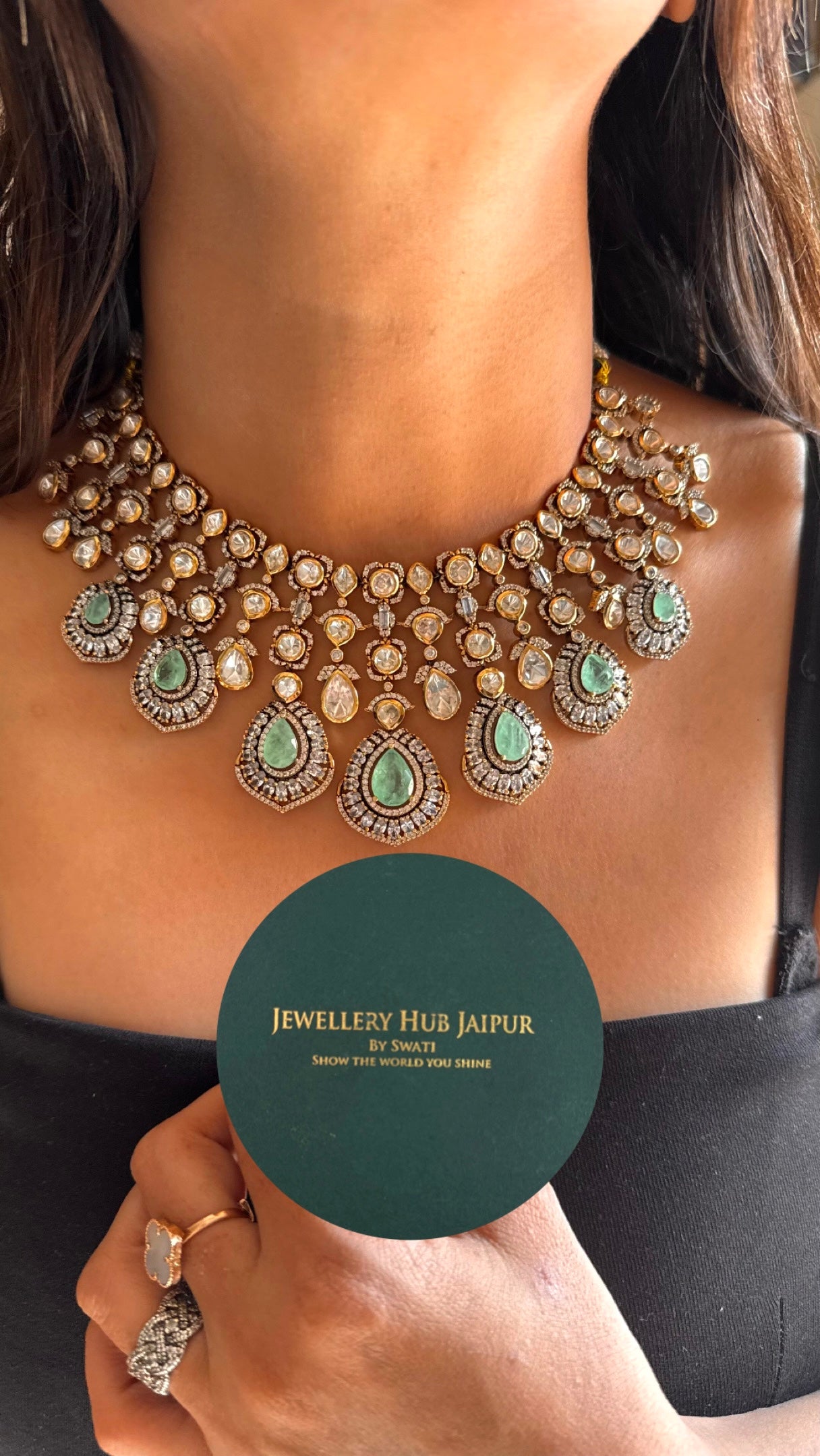 mint moissanite peeli  polki necklace