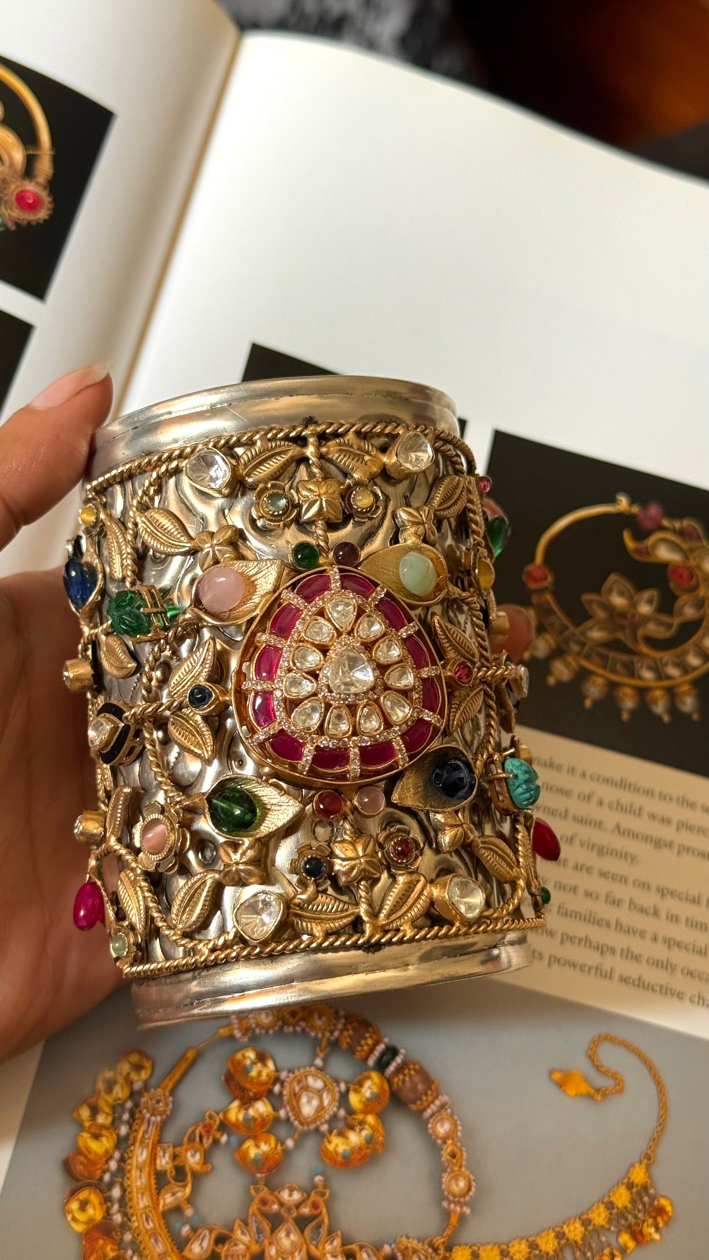 Bohemian Ruby with mix polki oxidised kadaa