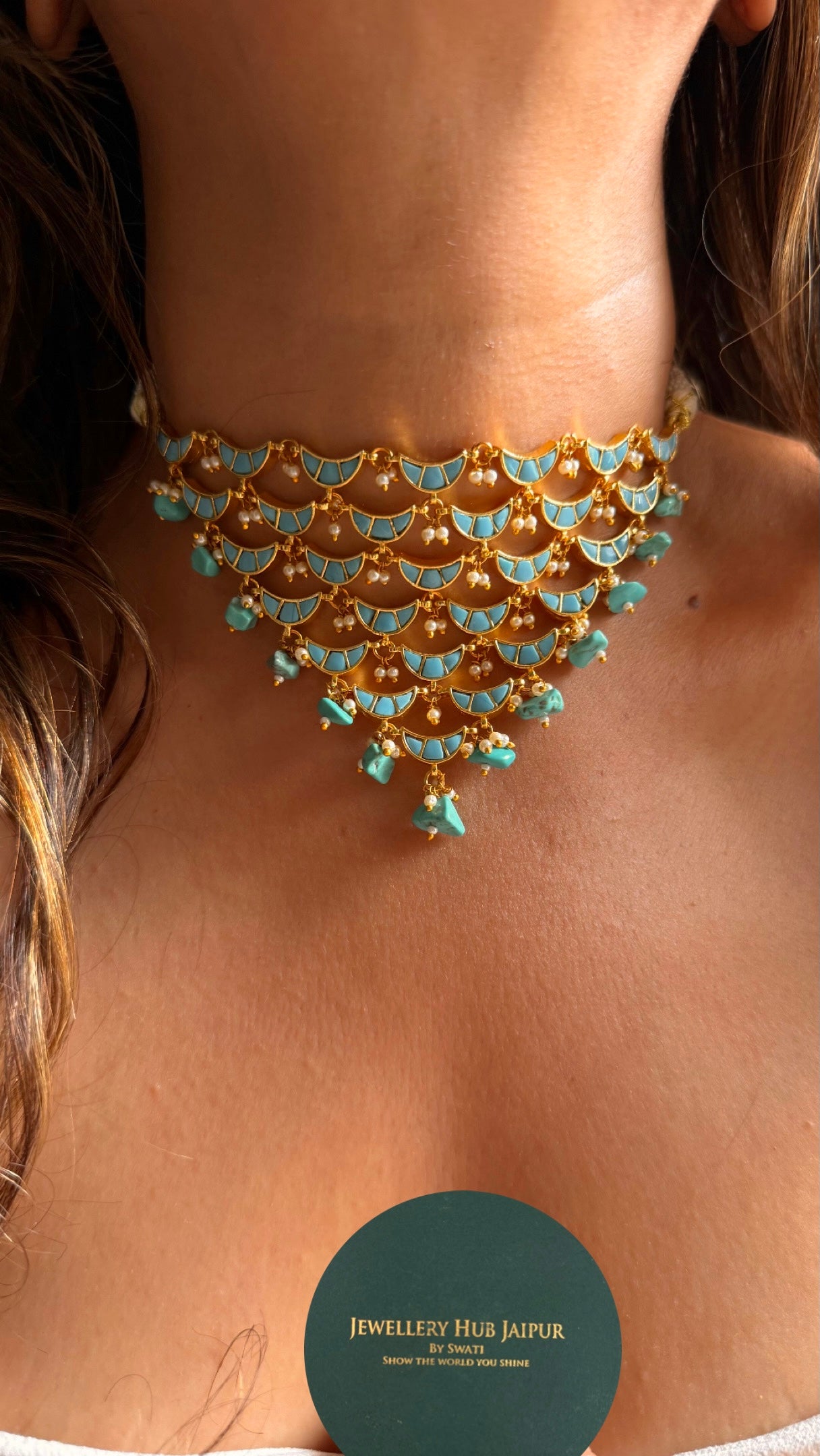 Design firoza half moon shape choker Necklace