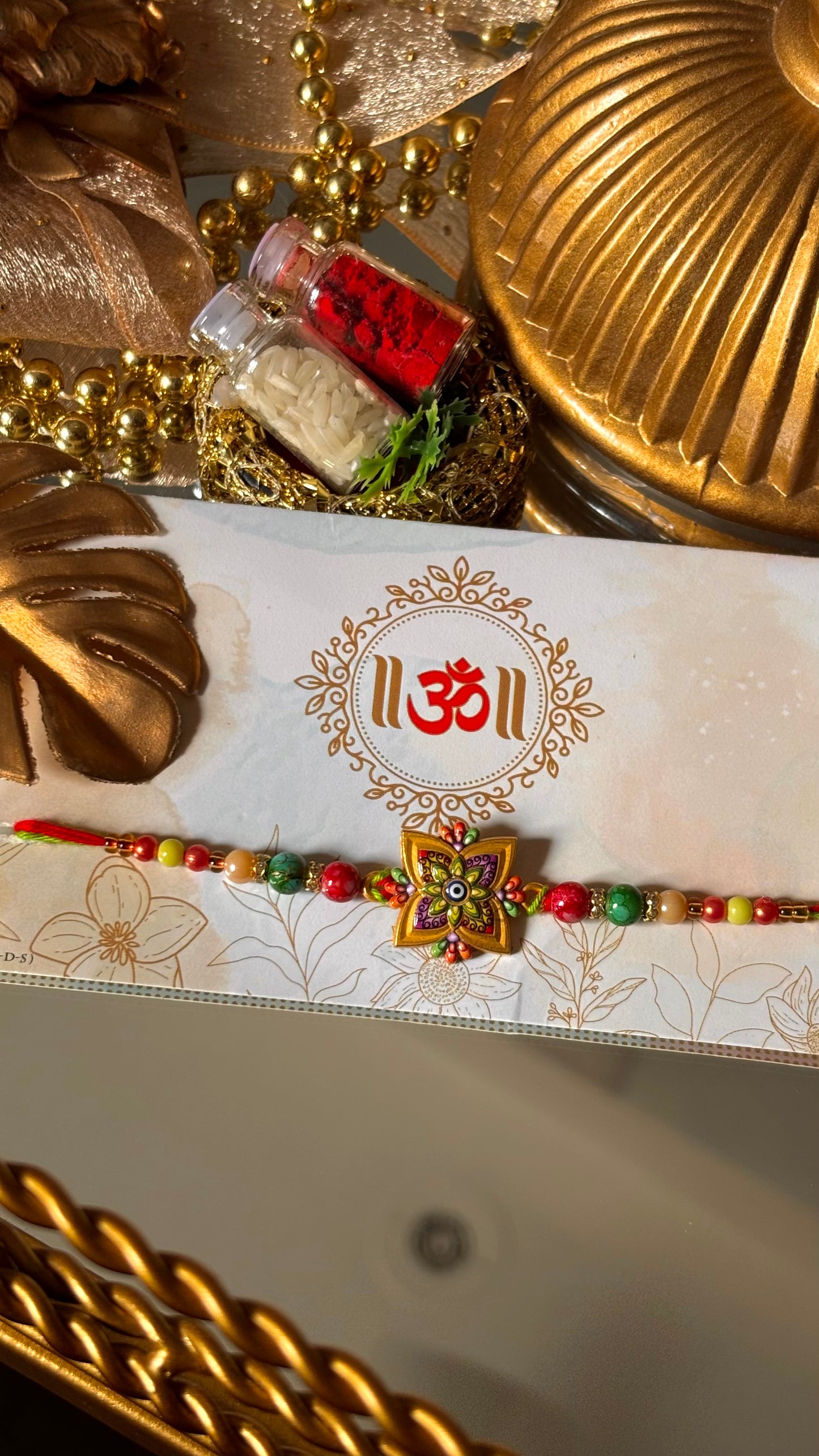 Multicoloured evil eye meenakari nakashi minimalist Rakhi ( shipping will be extra )