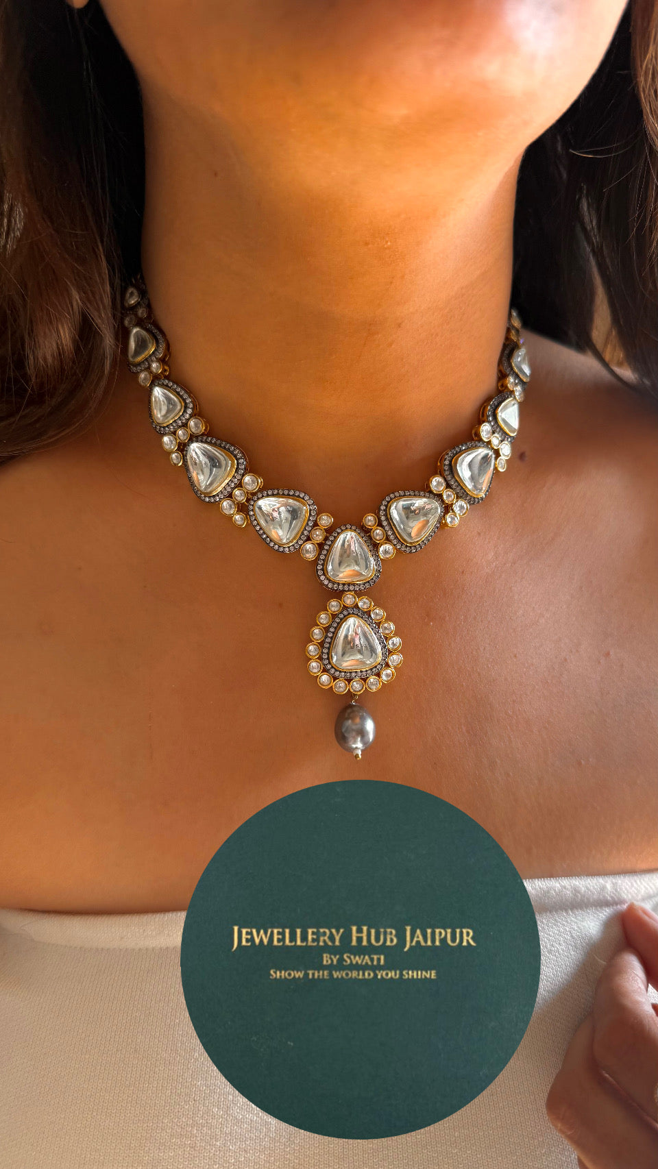 Uncut polki mixed polish champagne necklace