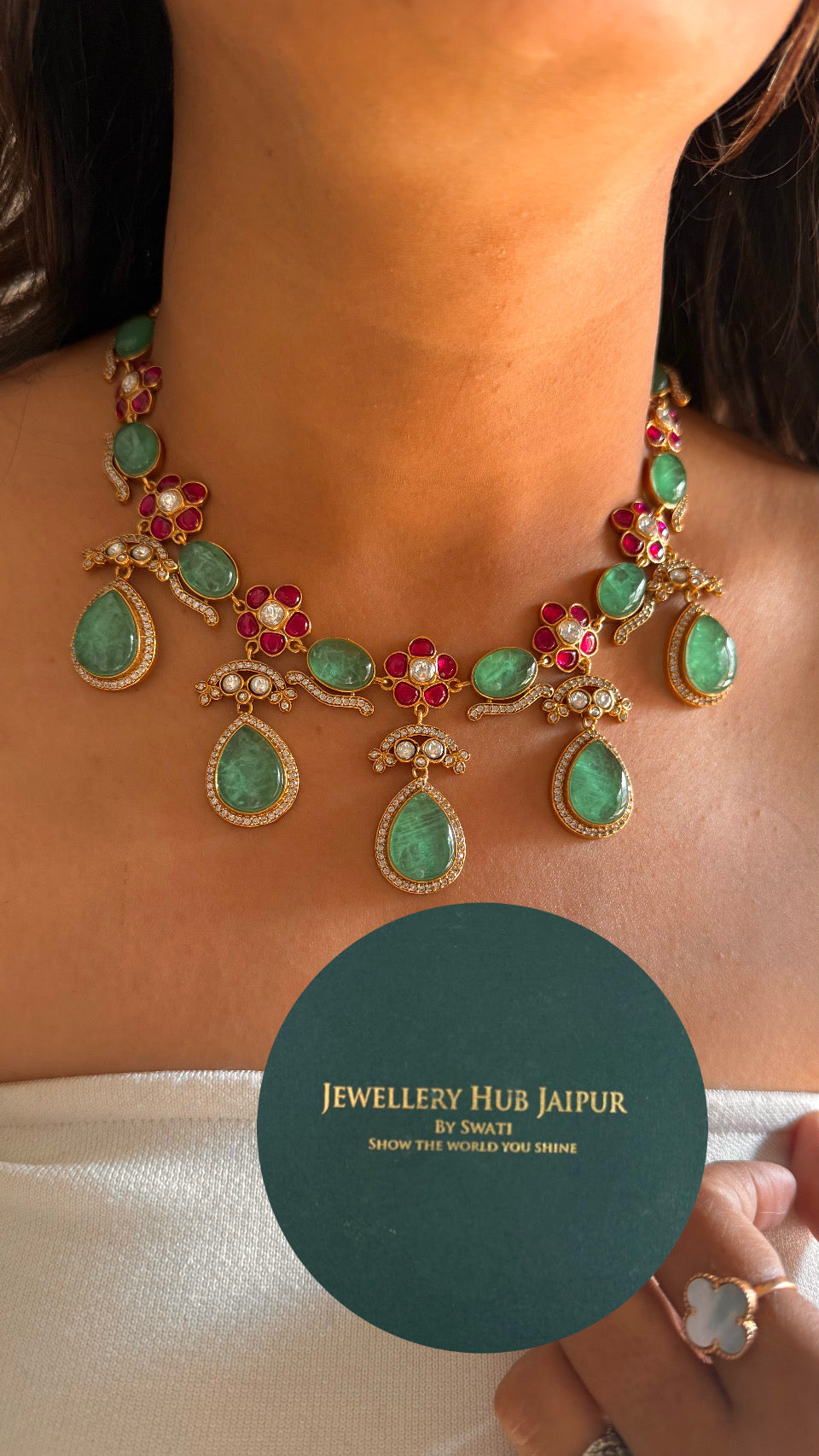 Mint rani pink floral Amrapali necklace