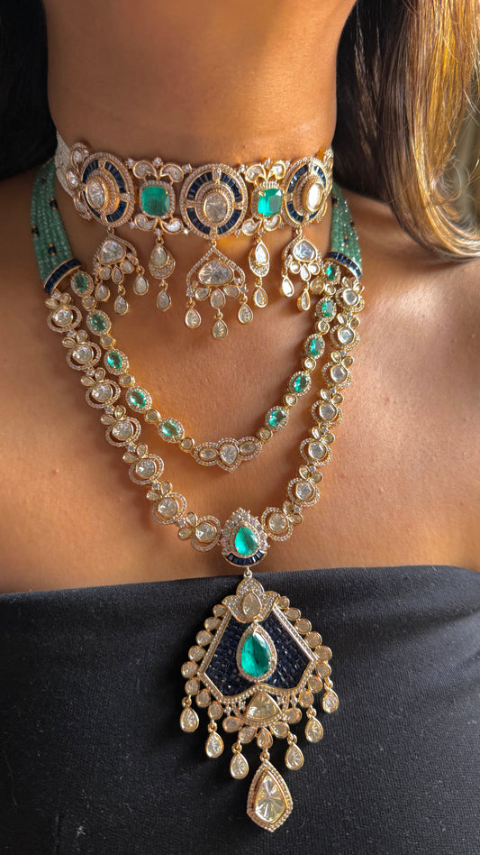 Emerald & sapphire designer necklace combo