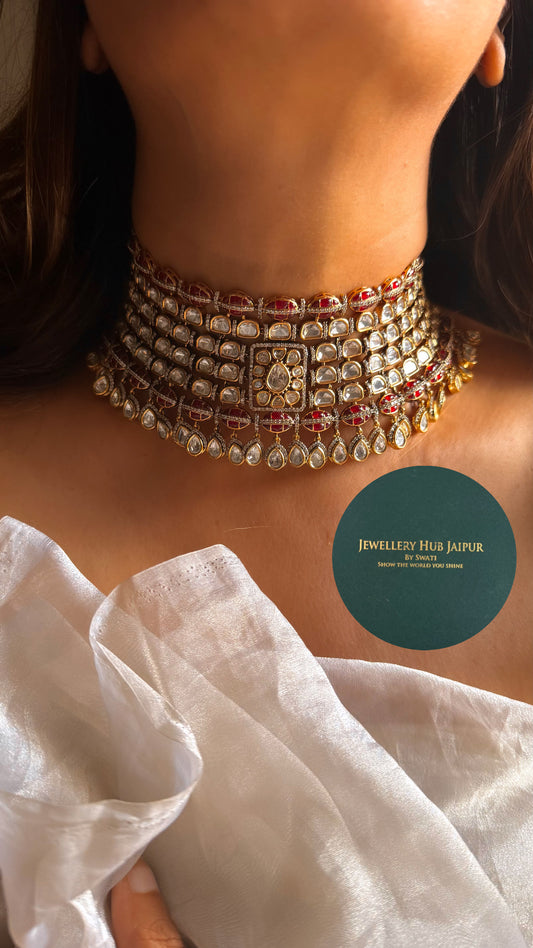 Rani pink katdana moissanite uncut polki Victorian choker set